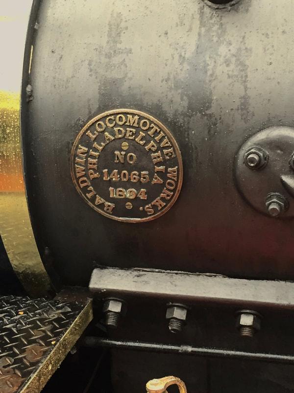 Round Brass Locomotive Builders Plate reads "Baldwin Locomotive Works. Philadelphia. No. 14065. 1894. 